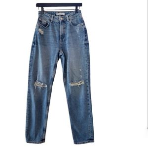 Zara | Medium Wash High Waisted Distressed Jeans Size 0